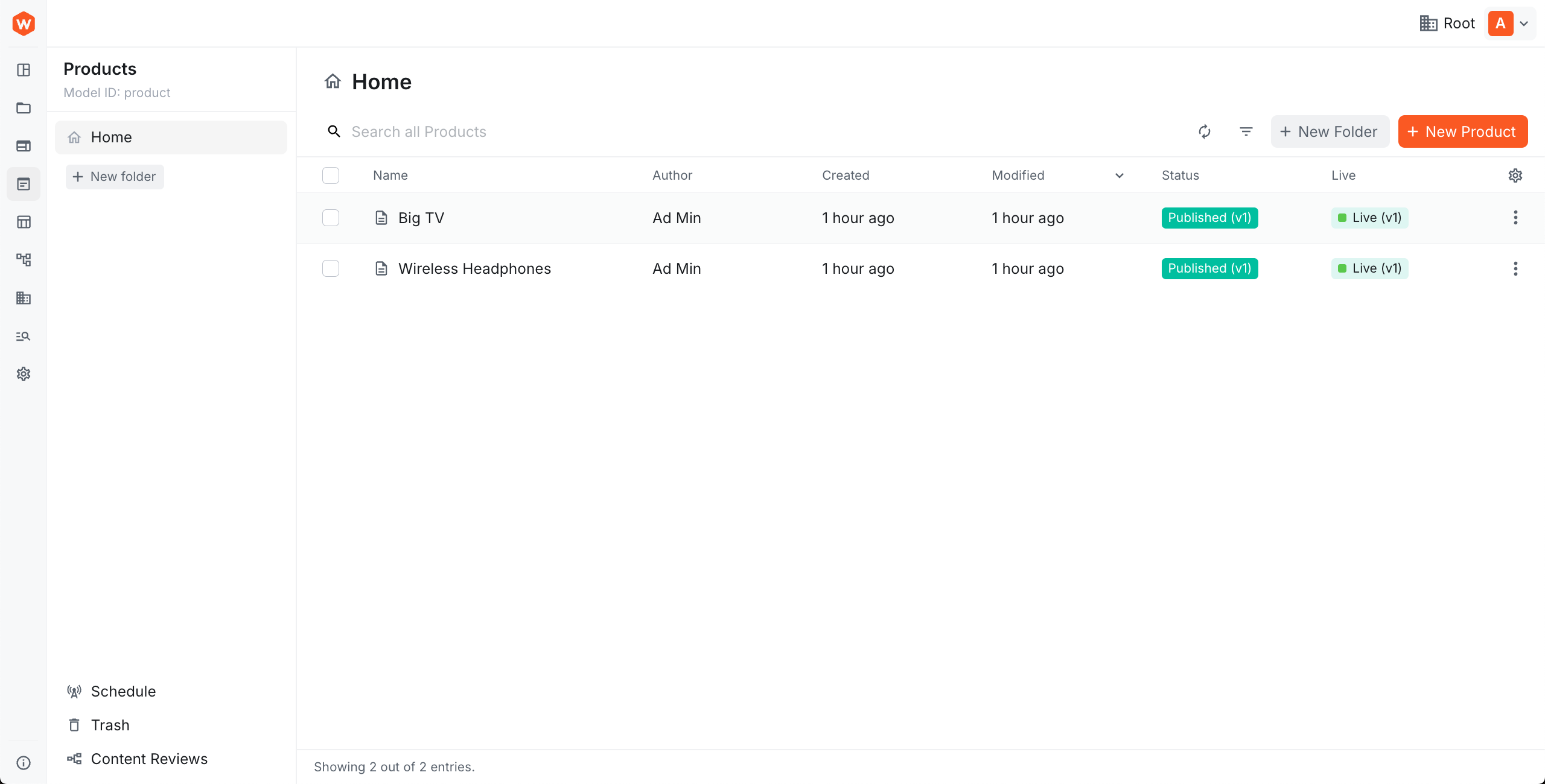 Default entry list table columns