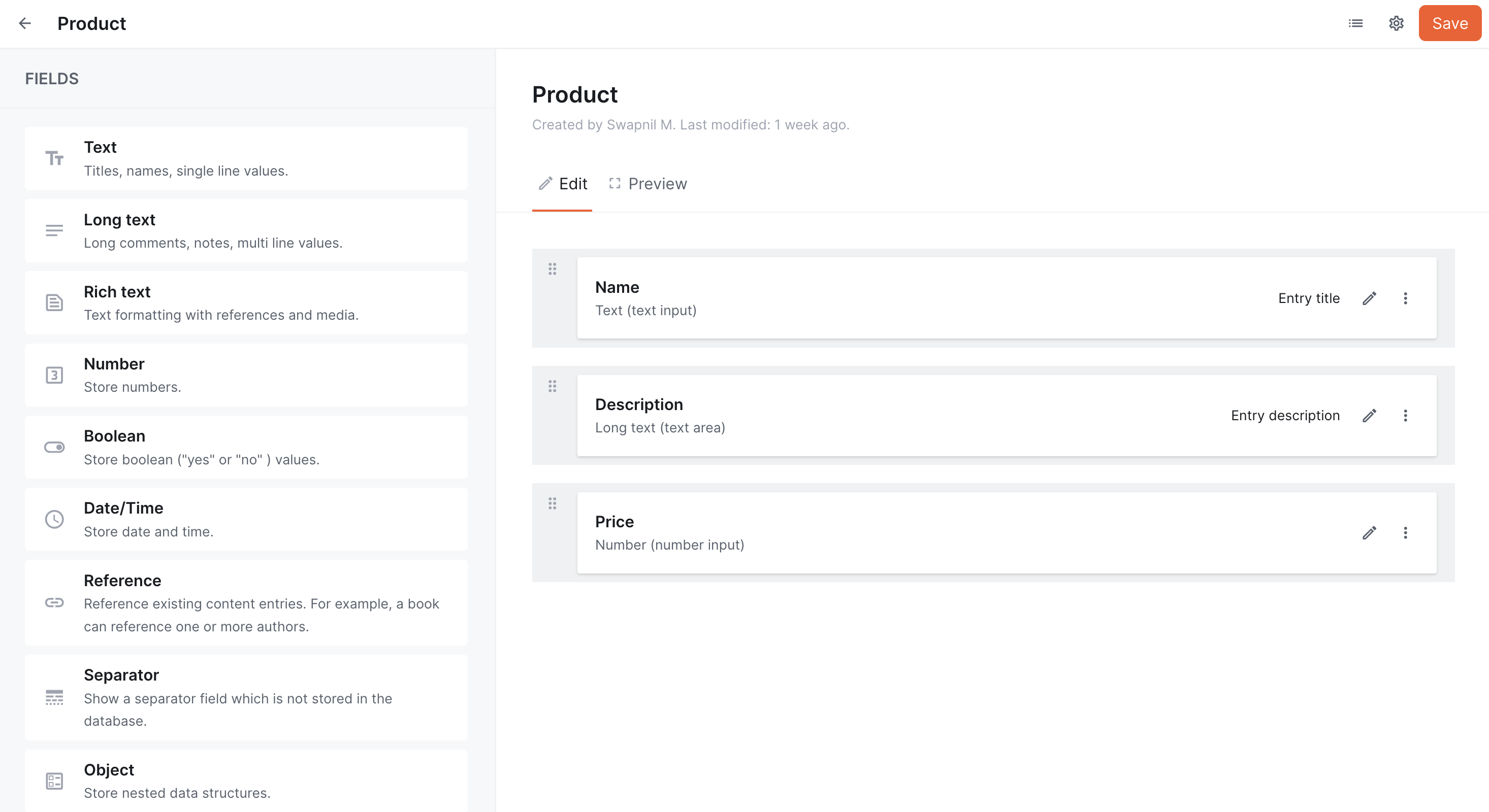 Product Content Model (Webiny User Interface)